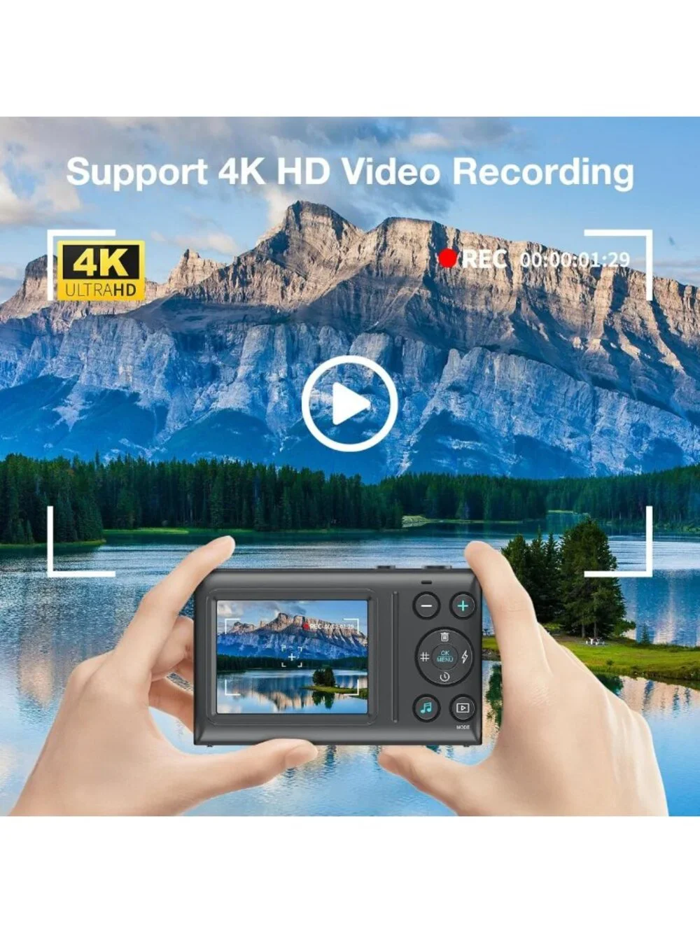 64MP 4K Digital Camera with 18X Zoom, LCD Screen, Anti-Shake, Vlogging Kit